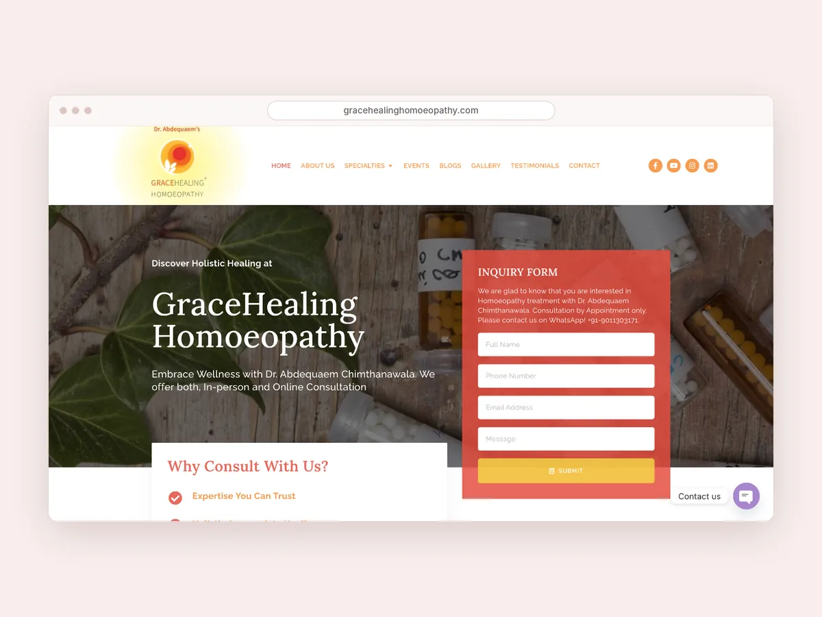 GraceHealing Homoeopathy website homepage