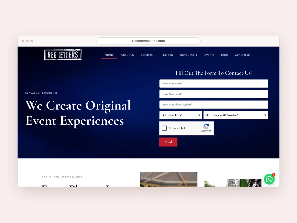 Red Letters Events website homepage